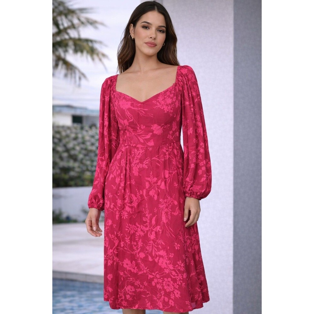 Romantic Pink Floral Maxi Dress Long Sleeve Flowy Brand New Size 2xl
